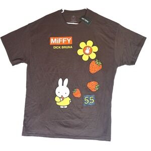 Miffy Dick Bruna Sticker Strawberry Graphic T-Shirt Hot Topic New XL Brown NWT